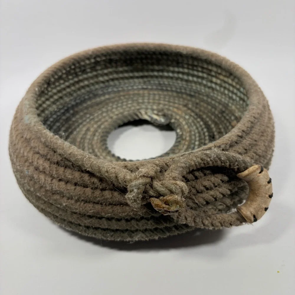 Vintage Handmade Rustic Coiled Rope Basket Primitive Farmhouse 9.5in Natural